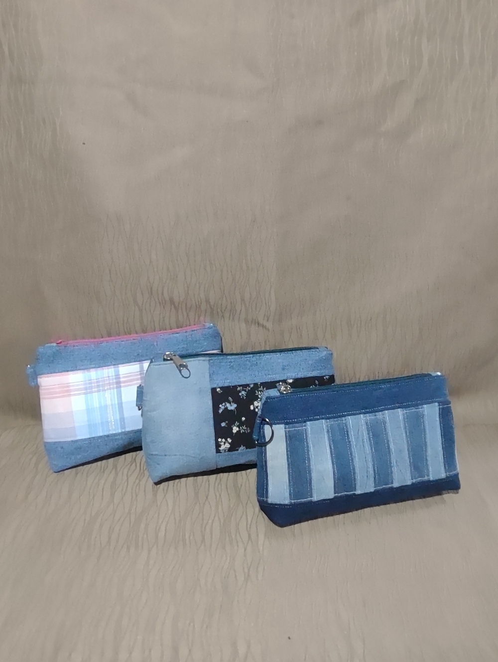 Handmade Denim Patchwork Zipper Pouches